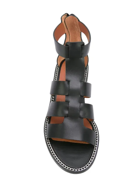 black gladiator sandals with chain link accent