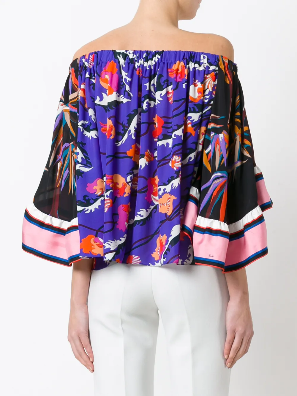 Pucci Off Shoulder Floral Blouse In Blue