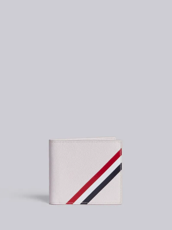 Billfold With Red, White And Blue Diagonal Stripe In White Leather