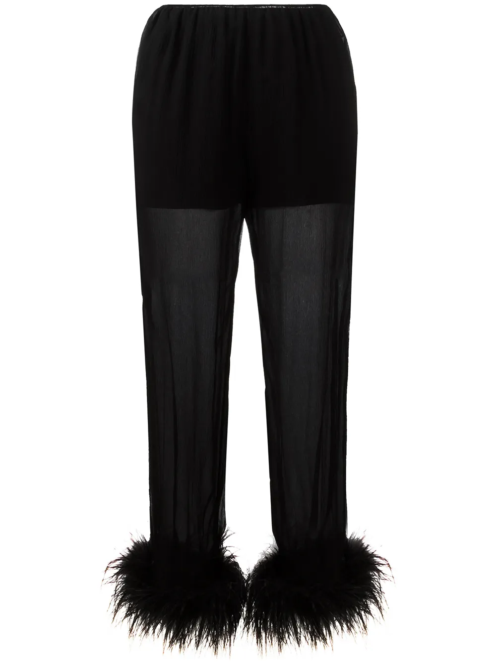 Prada sheer effect trousers with Ostrich feather cuffed ankles | Black | Image 1