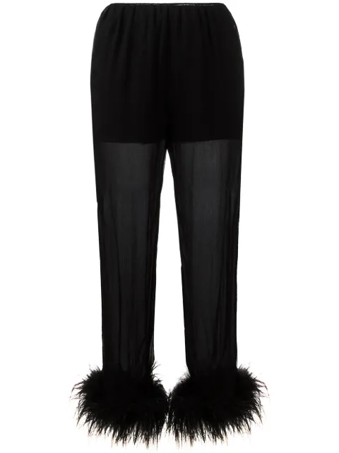 Prada sheer effect trousers with Ostrich feather cuffed ankles