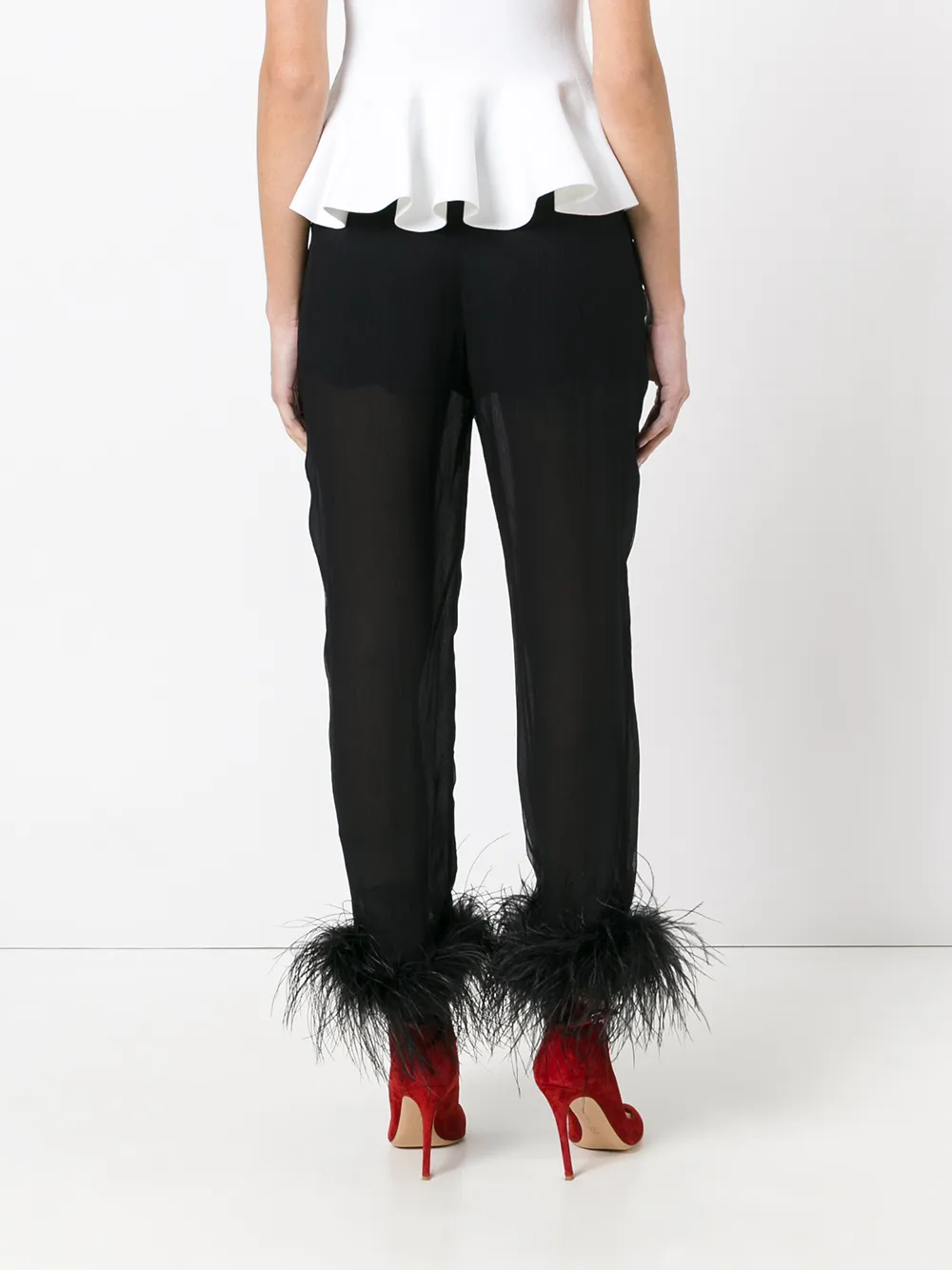 Prada broek met effen effect en enkels met struisvogelveren Zwart