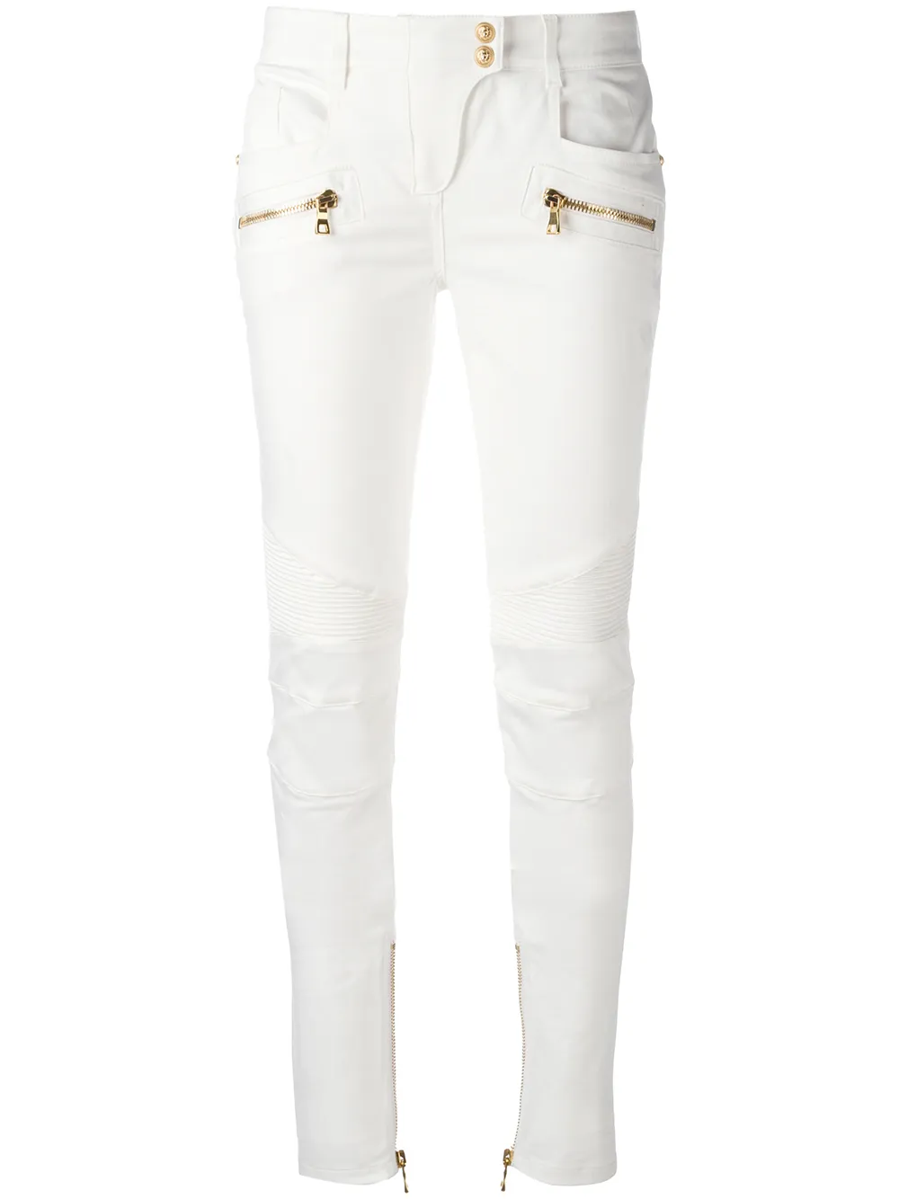 Balmain Skinny Biker Trousers In White