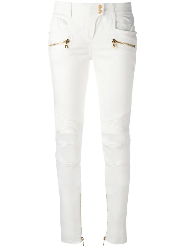 Balmain Skinny Biker Trousers | White | FARFETCH RO
