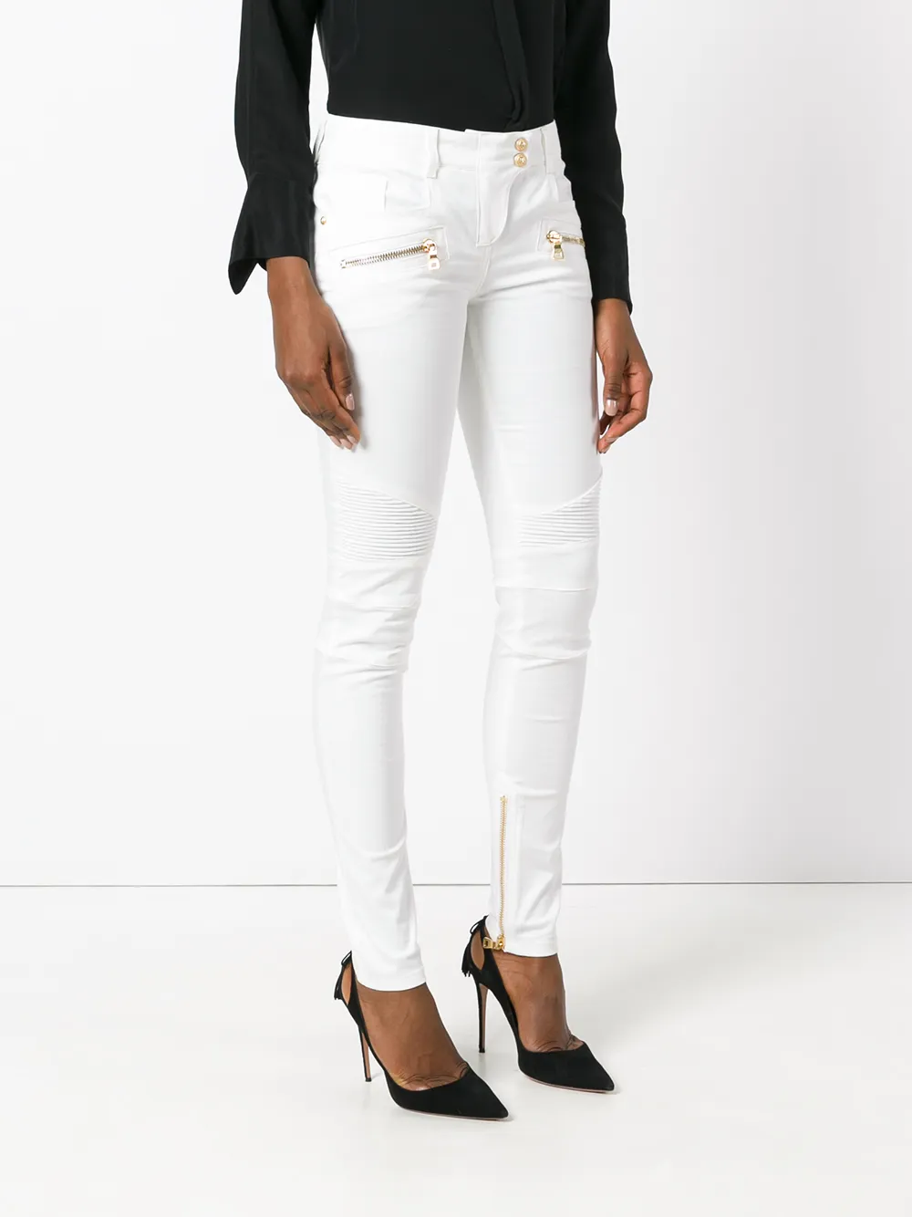 Balmain Skinny Biker Trousers In White