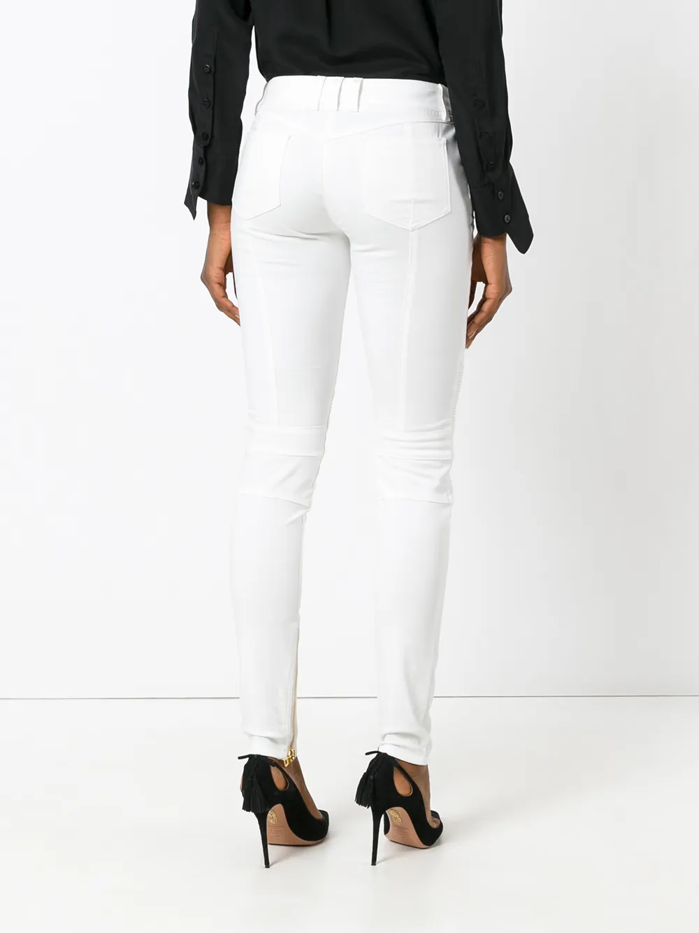 Balmain Skinny Biker Trousers In White