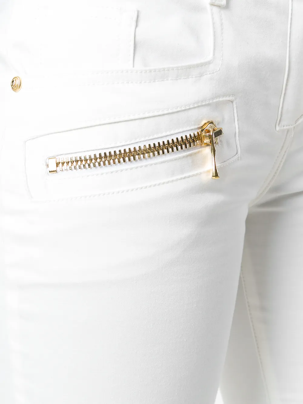 Balmain Skinny Biker Trousers In White