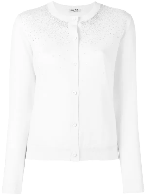 Miu Miu Sequin Stars Cardigan in White