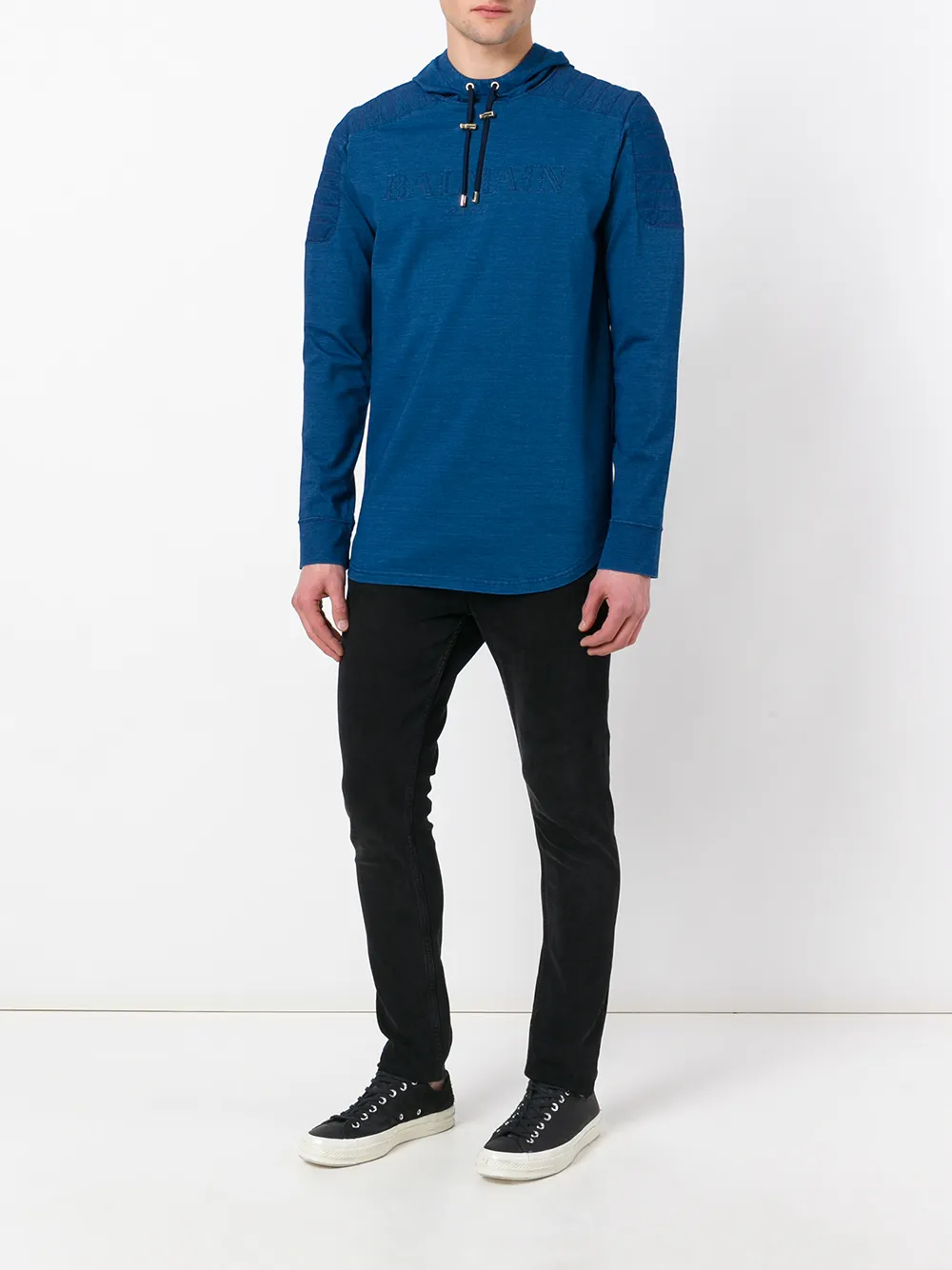 Balmain Quilted Logo Hoodie In Blue