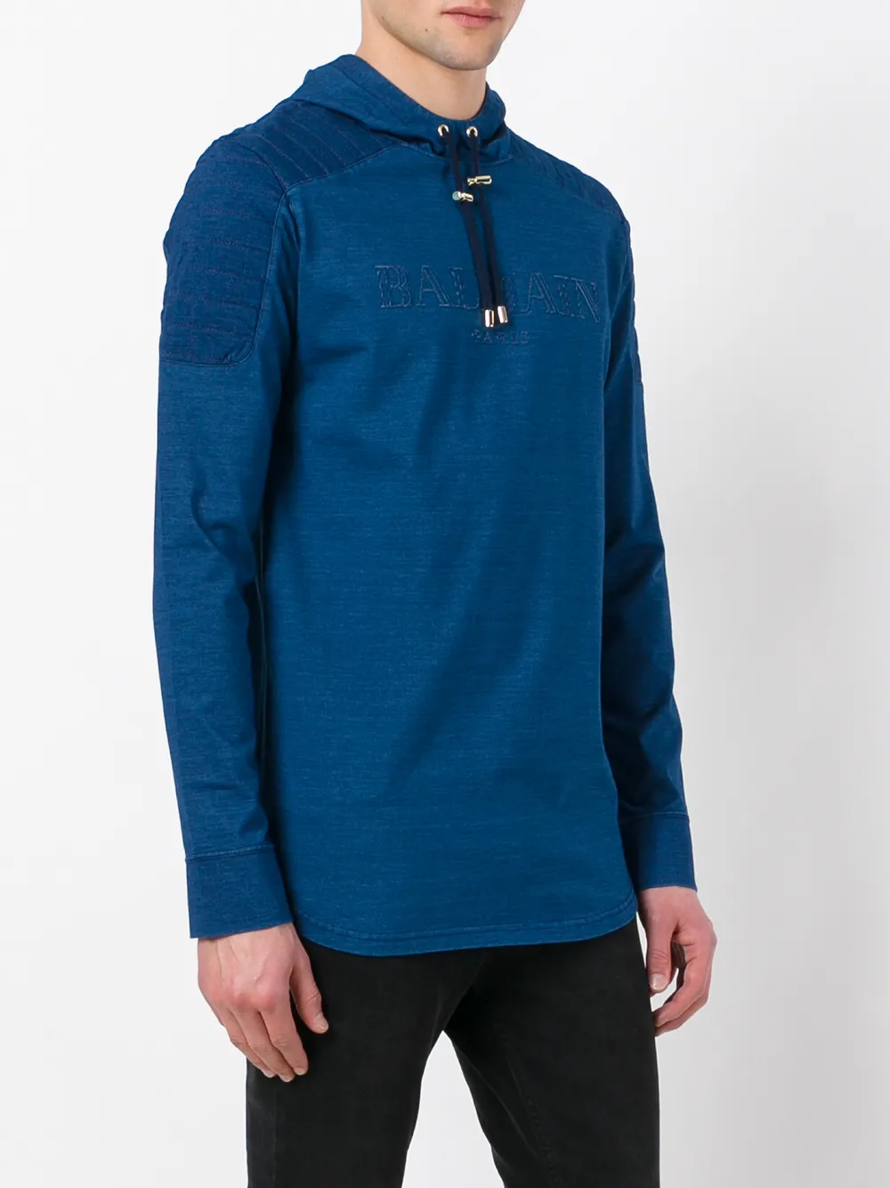 Balmain Quilted Logo Hoodie In Blue