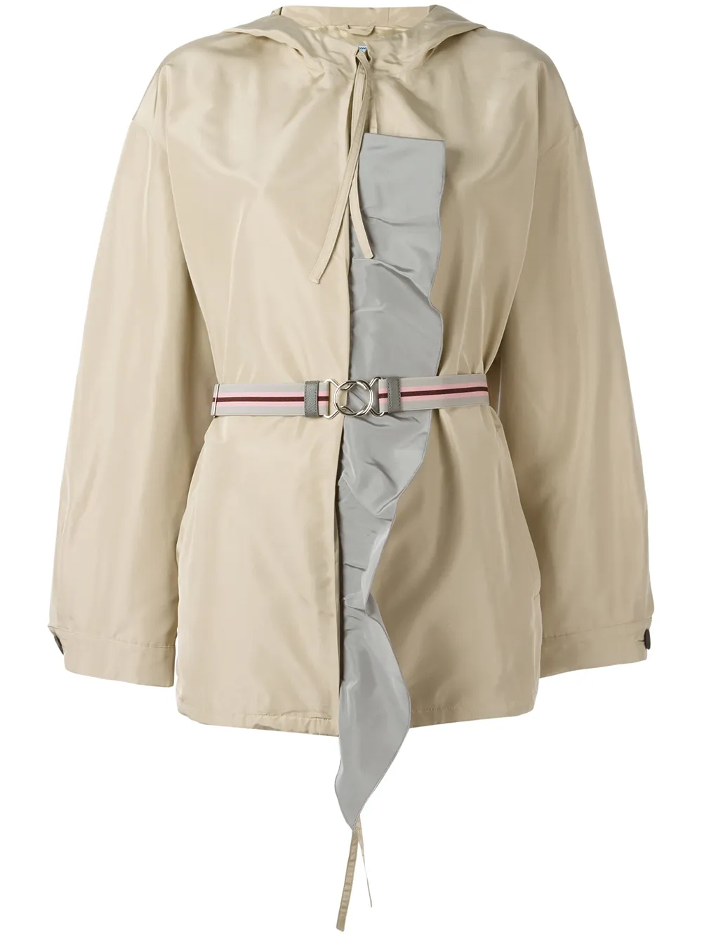 Prada Hooded Belted Jacket In Neutral