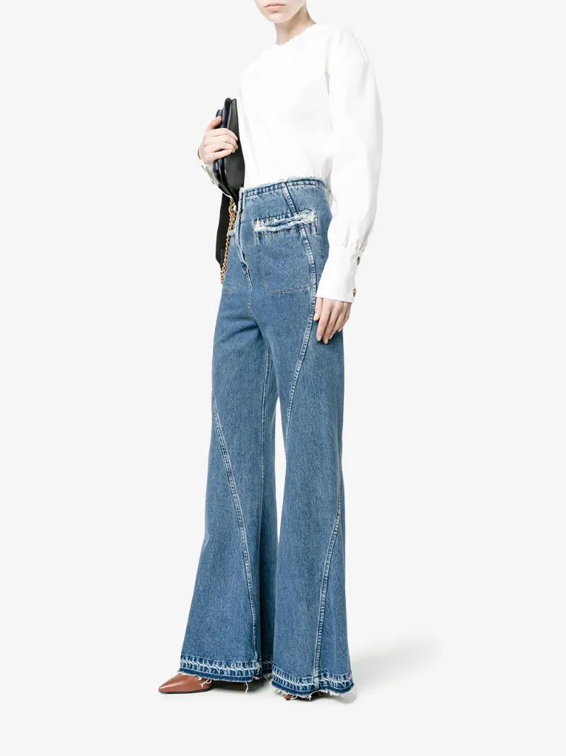 blue high waisted flared jeans