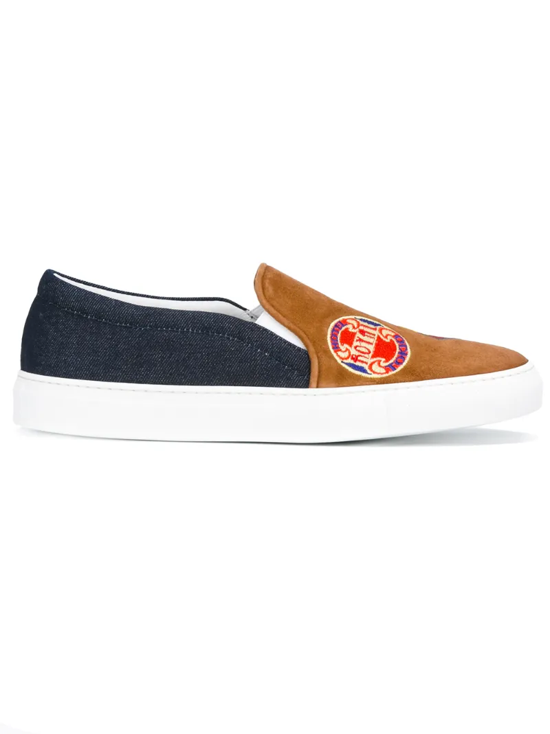 Joshua Sanders - denim detail slip-on sneakers - men - Cotton/Leather/Suede/rubber - 40, Brown