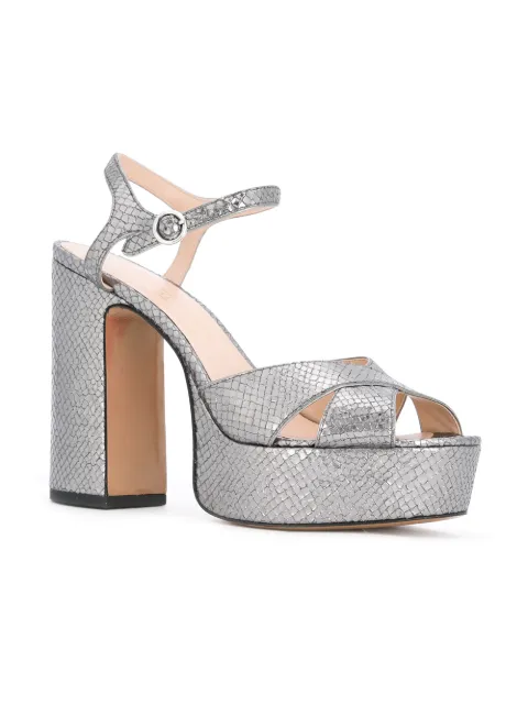 MARC JACOBS Lust Metallic Snake Embossed Platform Sandals in Dark Silver | ModeSens