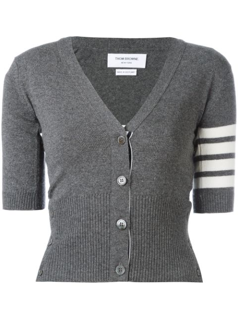 Thom Browne Short Sleeve V-neck Cardigan With 4-bar In Cashmere