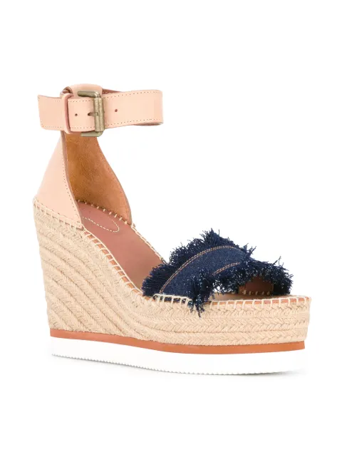 SEE BY CHLOÉ Glyn Leather & Frayed Canvas Espadrille Wedge Platform ...