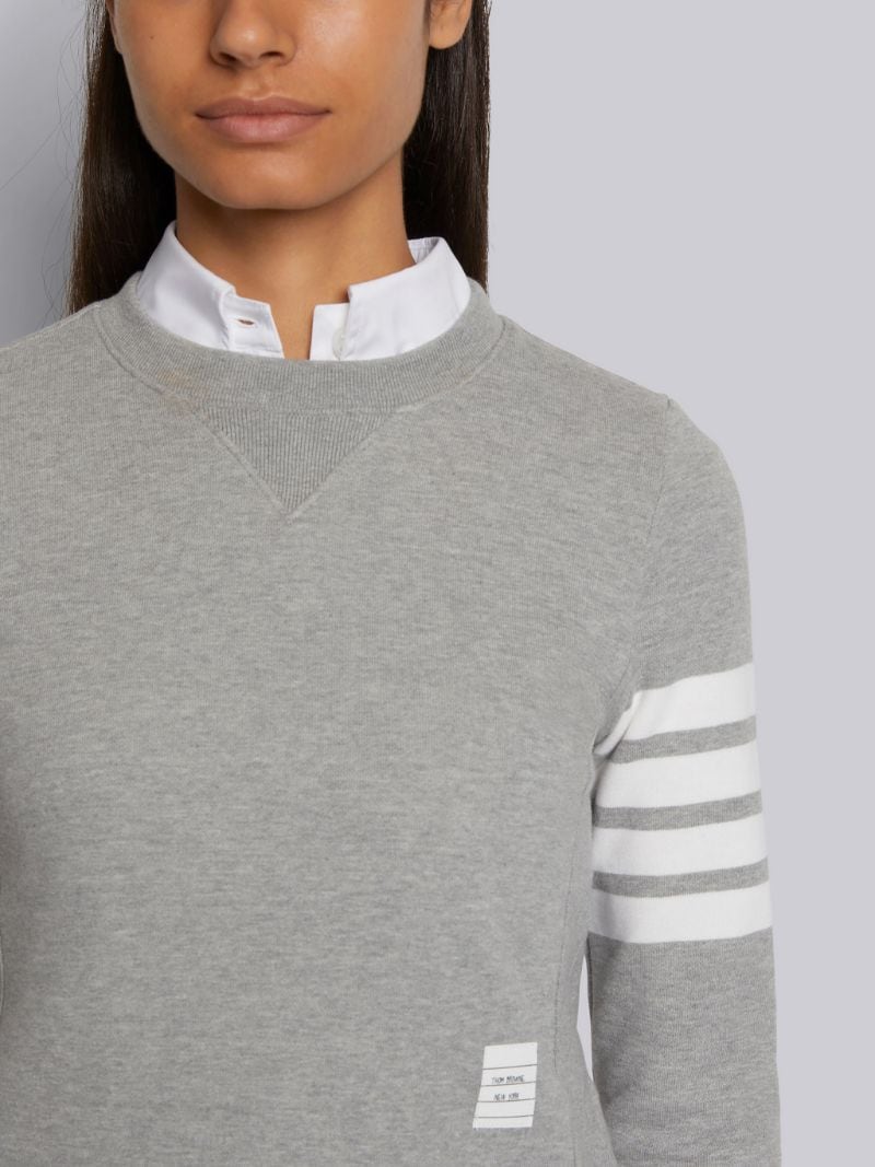 Light Grey Loopback Jersey Knit Engineered 4bar Stripe Crew Neck