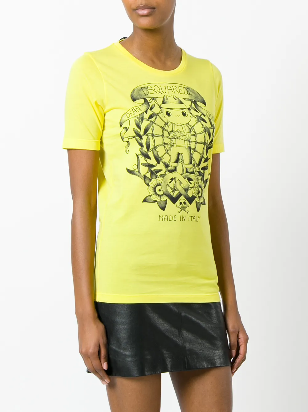 DSQUARED2 long tattoo graphic T-shirt Geel