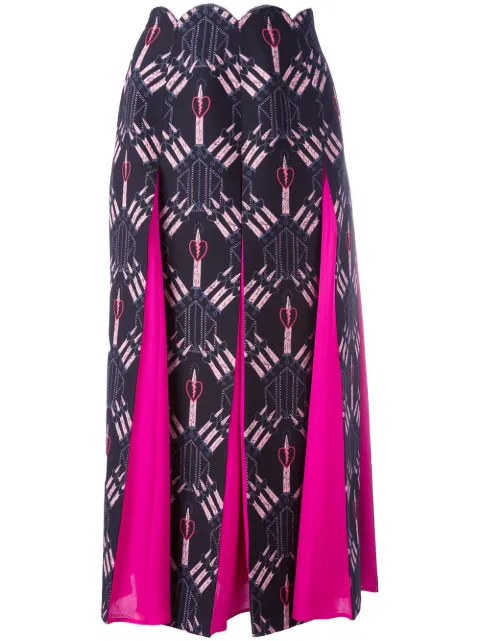 Click to view more detailed imagery on our partner's website Valentino Love Blades Silk-paneled Printed Wool-blend Midi Skirt In Black
