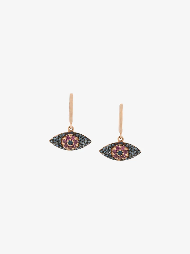 Ileana Makri sapphire and rhodolite evil eye earrings