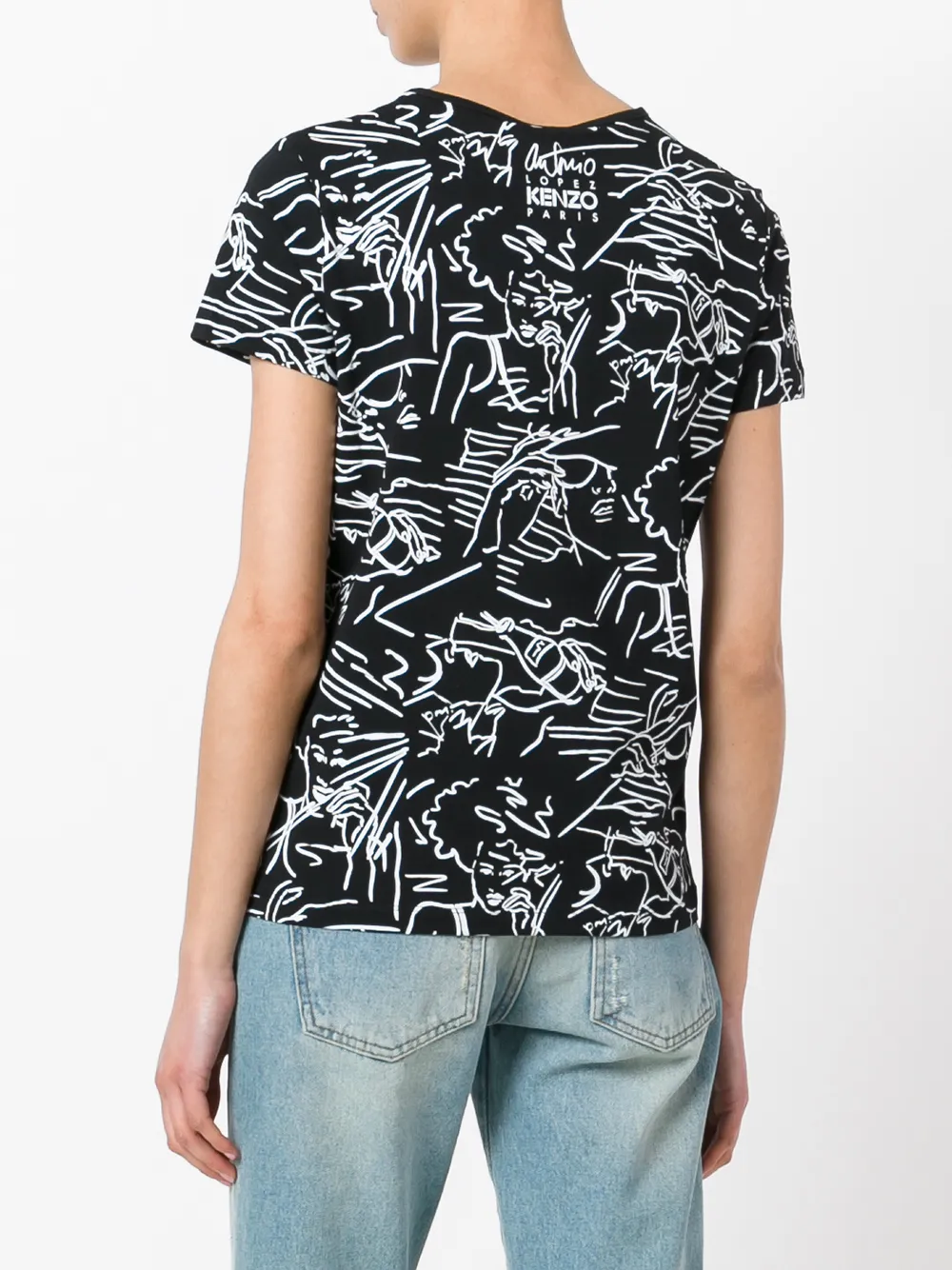 Kenzo contrast sketch face T-shirt Zwart