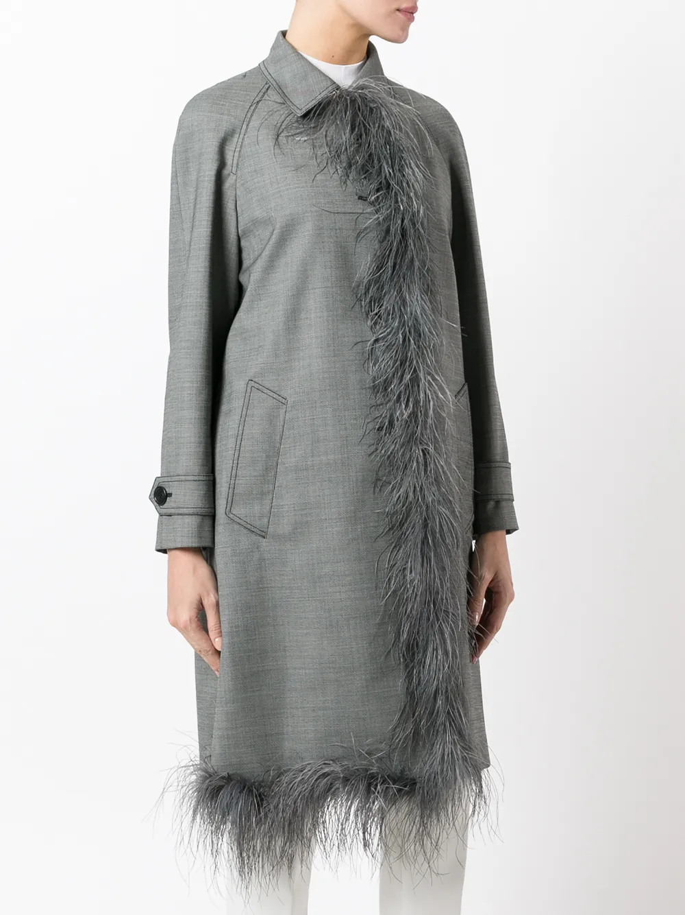 Prada Fur Trim Coat In Gray