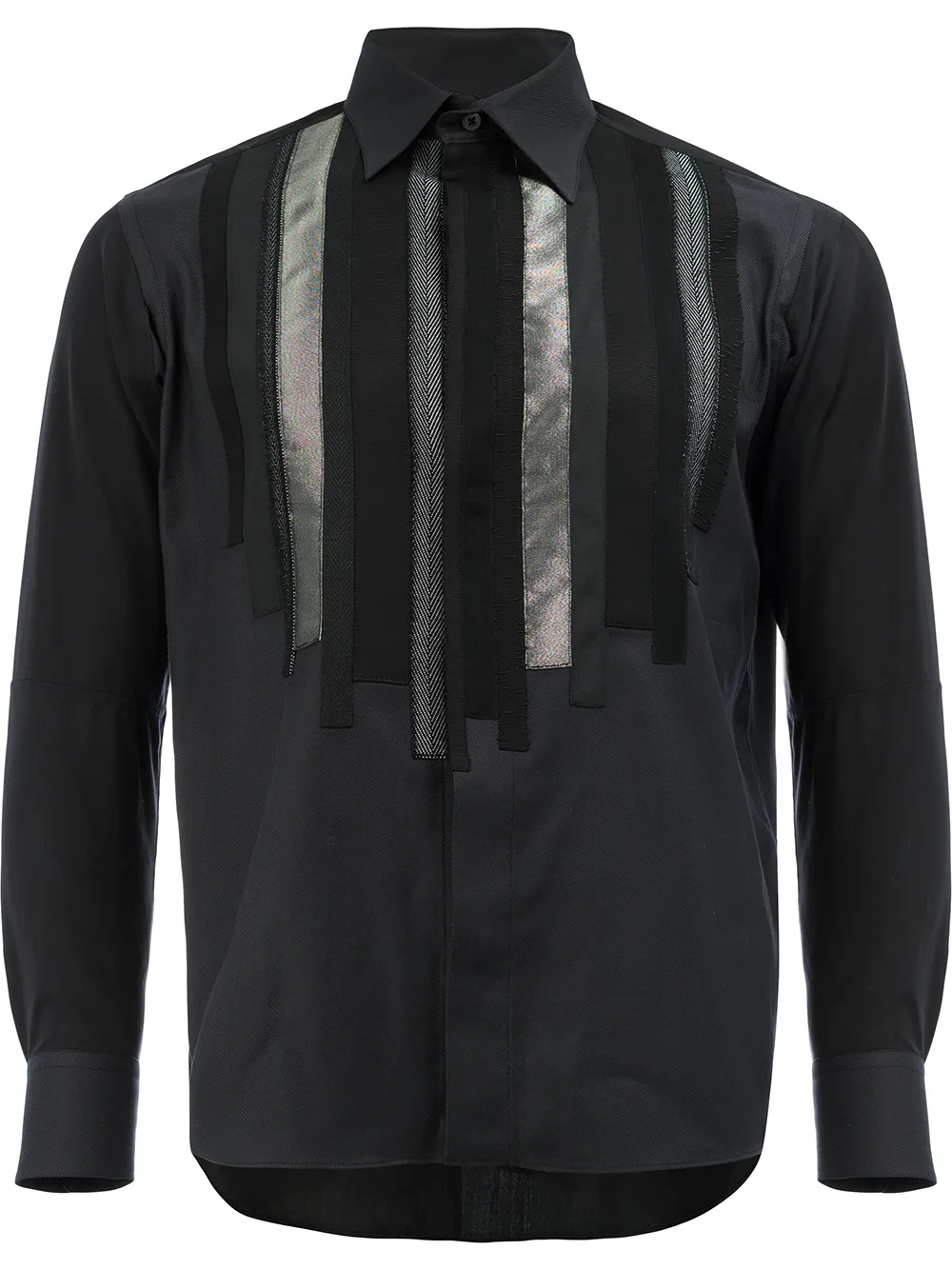 Shiro Sakai Shigoto x striped applique shirt Zwart