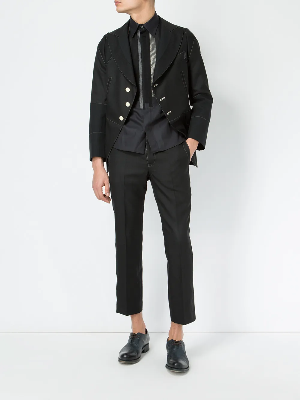 Shiro Sakai Shigoto x striped applique shirt Zwart