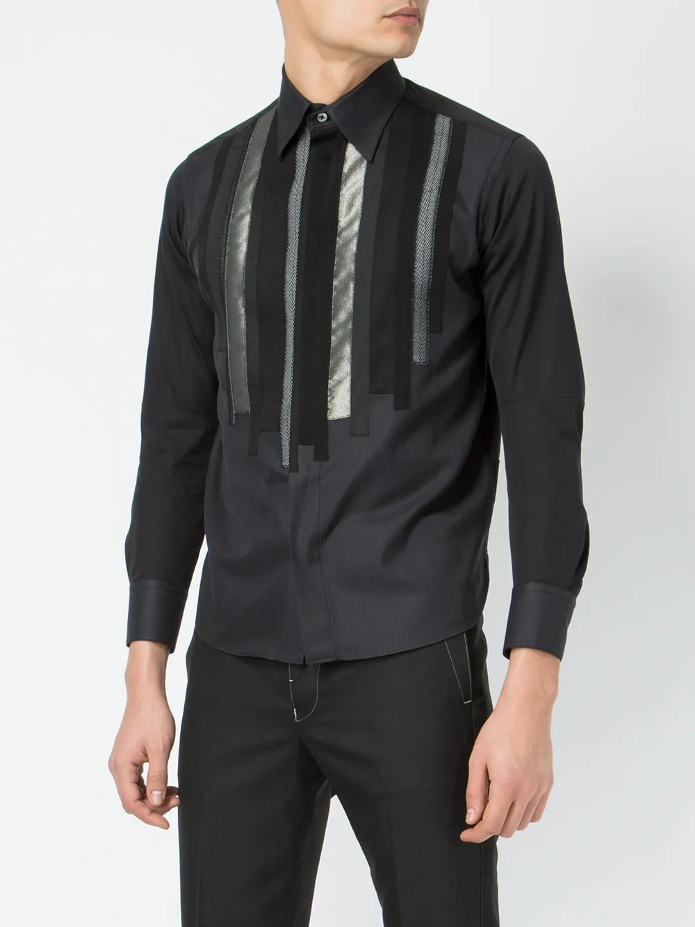 Shiro Sakai Shigoto x striped applique shirt Zwart