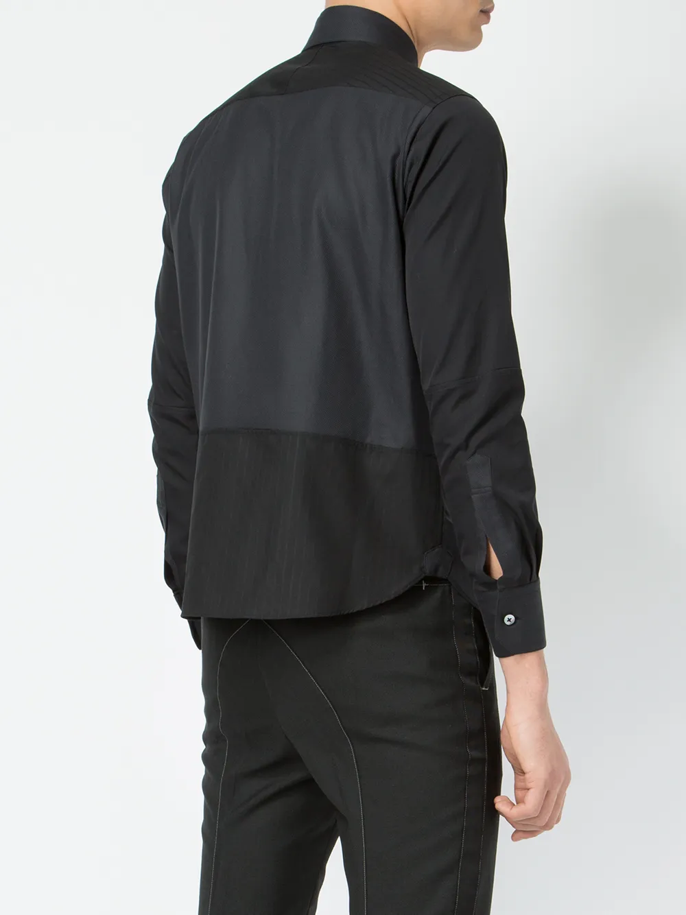 Shiro Sakai Shigoto x striped applique shirt Zwart