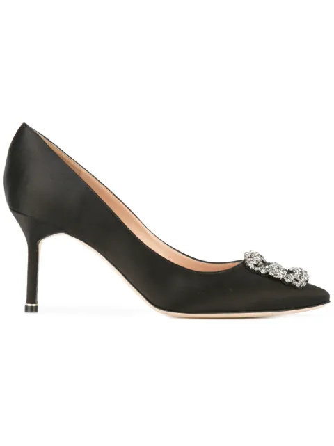 Click to view more detailed imagery on our partner's website Manolo Blahnik Hangisi 90 Crystal Embellished Satin Courts In Black