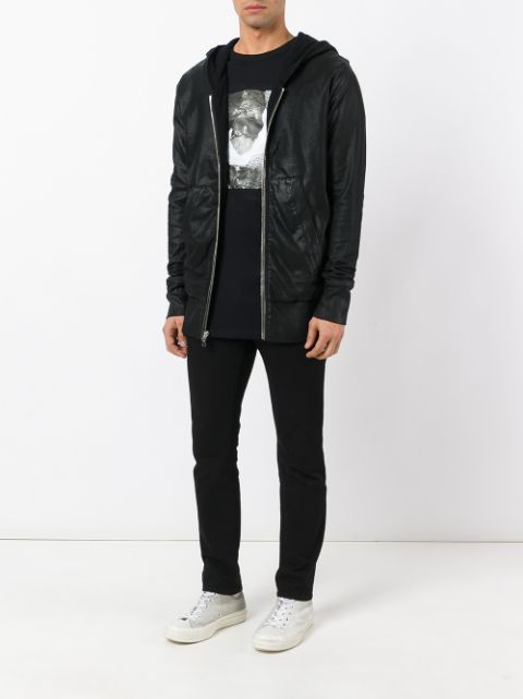 RTA Hooded Zip-Up Coated Cotton Sweatshirt, Black | ModeSens