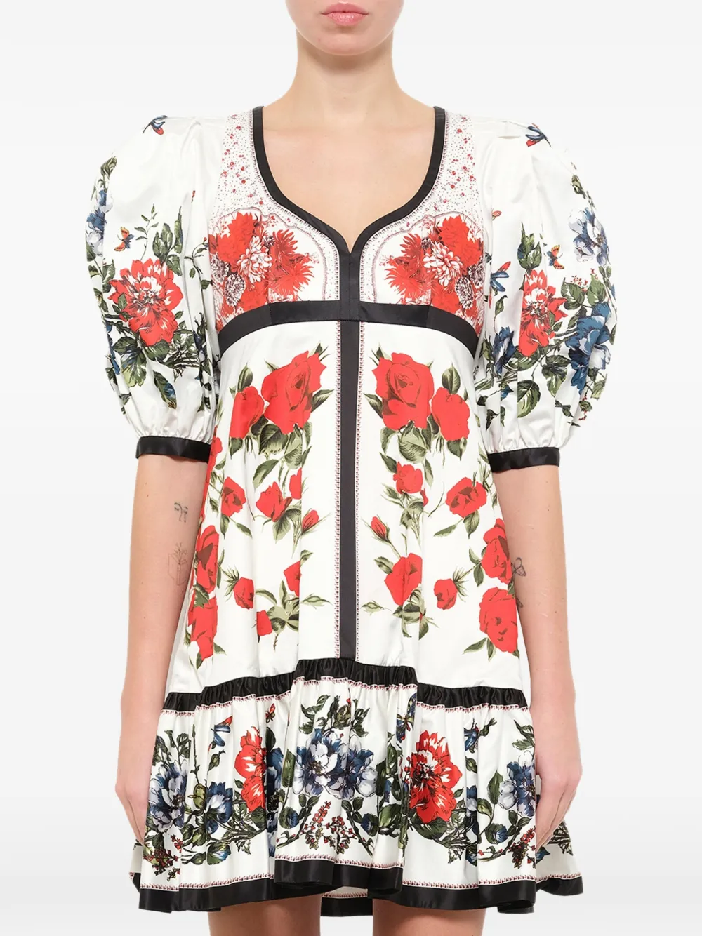 Alexander McQueen floral flared dress - Bianco