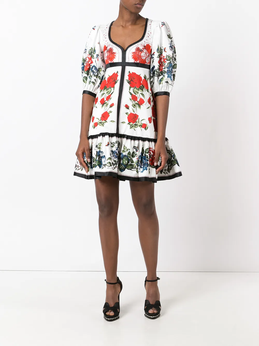  Alexander Mcqueen Ausgestelltes Kleid Mit Blumen Print   Weiß 