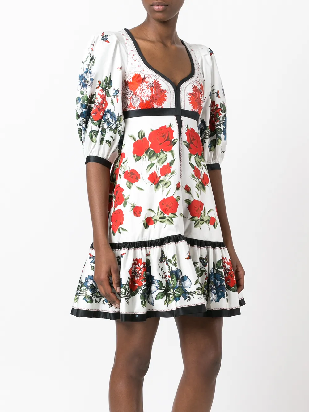  Alexander Mcqueen Ausgestelltes Kleid Mit Blumen Print   Weiß 