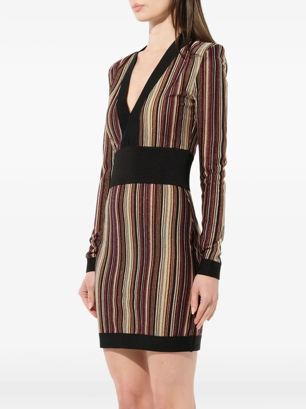 Balmain v-neck striped dress Zwart