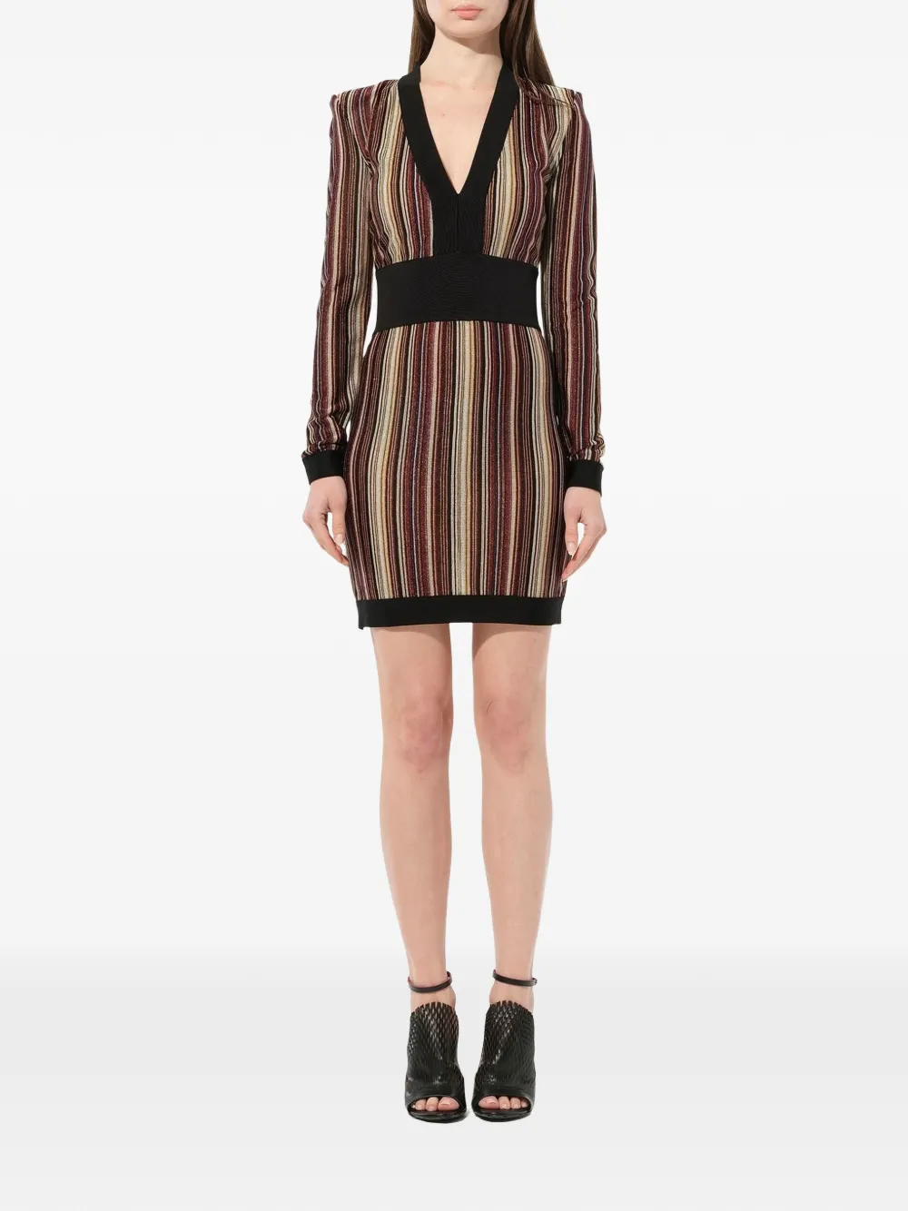 Balmain v-neck striped dress - Nero