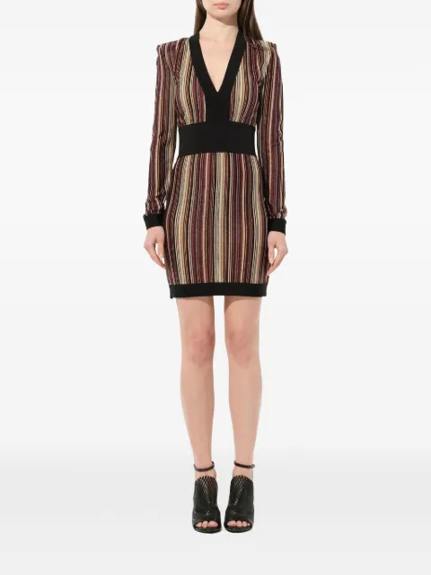 Balmain V-neck striped mini dress