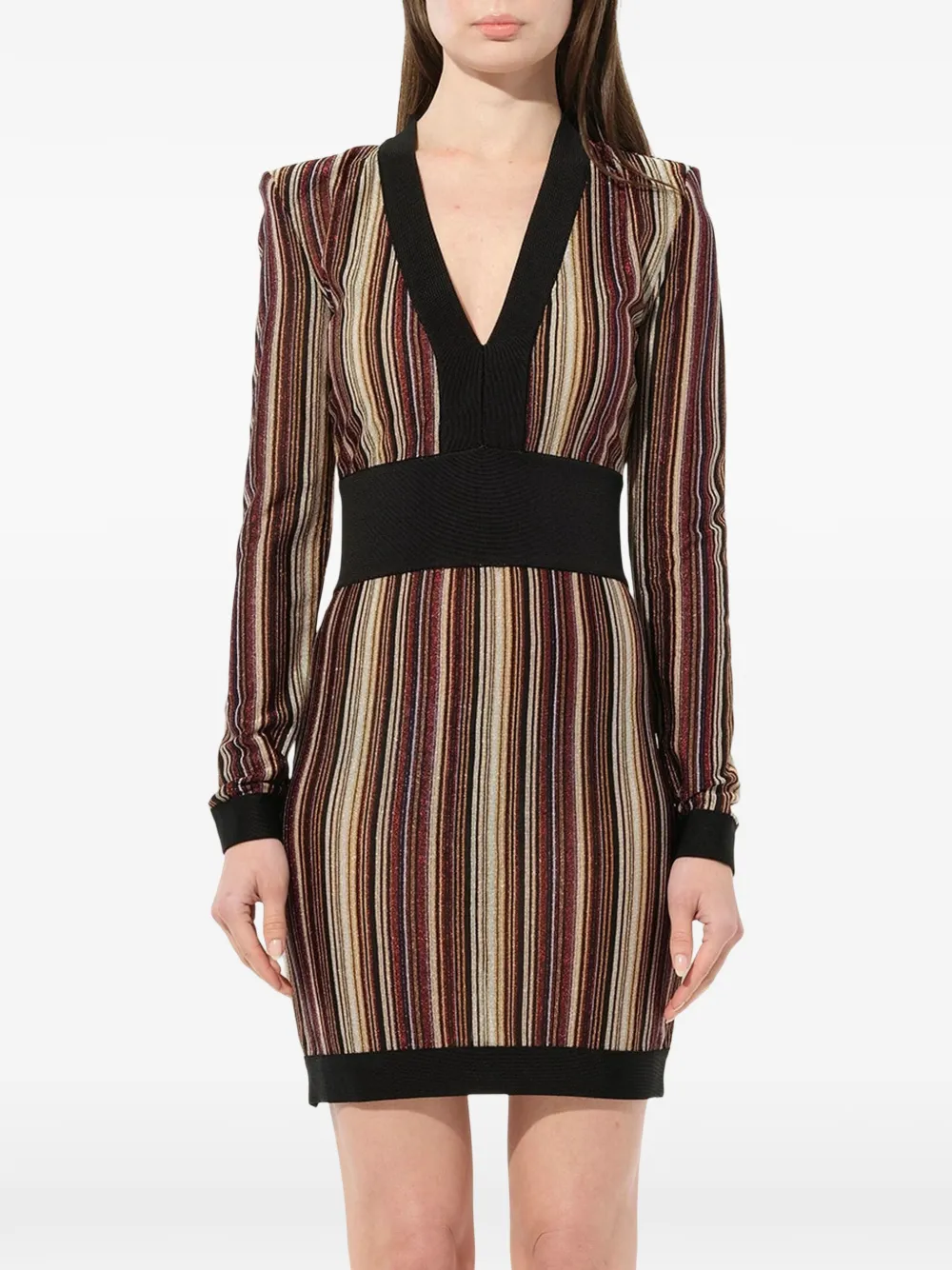 Balmain v-neck striped dress Zwart