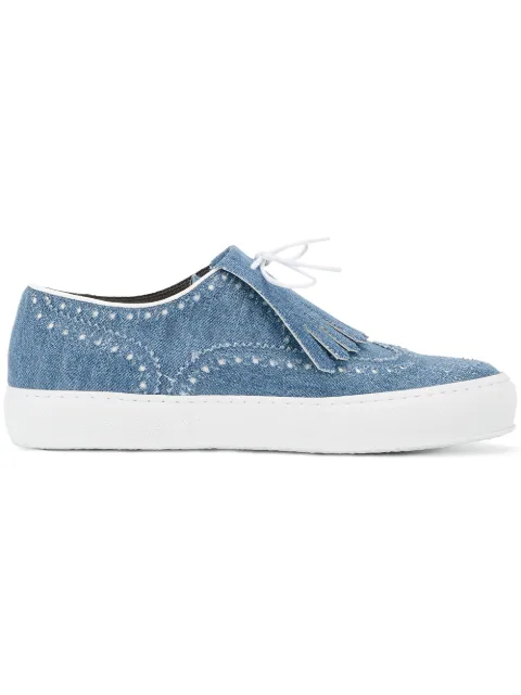 Click to view more detailed imagery on our partner's website Robert Clergerie Tolka Kiltie Denim Brogue Sneakers In Blue