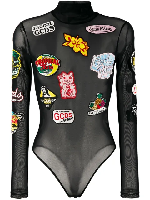 multi-patches sheer bodysuit multi-patches sheer bodysuit