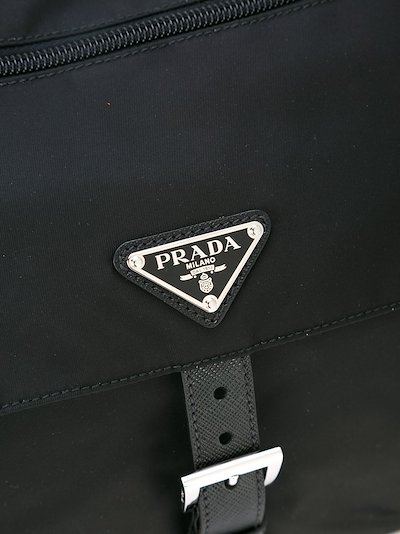 Prada logo plaque crossbody bag black | MODES