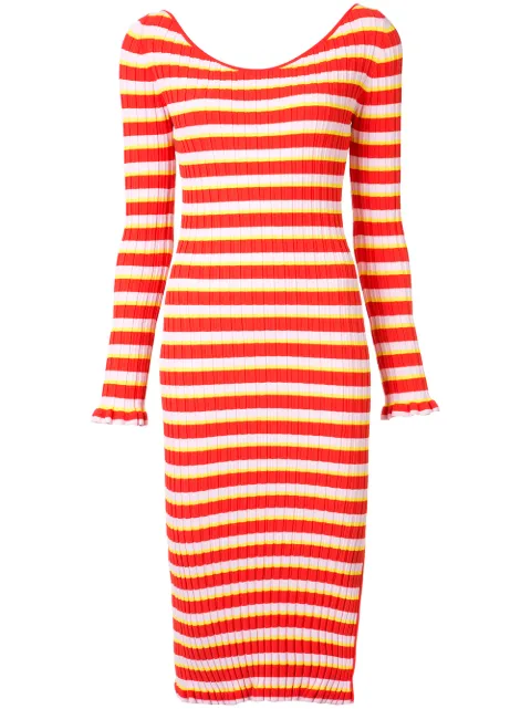 Click to view more detailed imagery on our partner's website Altuzarra Women's Socorro Striped Ribbed Dress In Red, Pink And Yellow