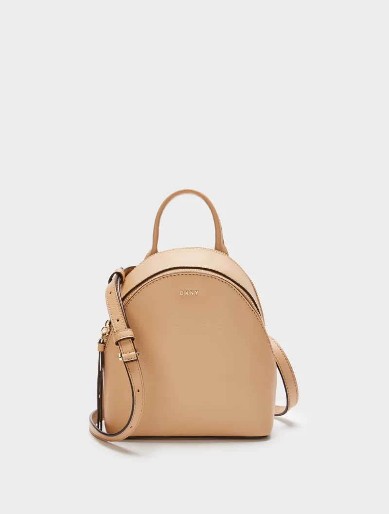DKNY Mini Bryant Park Cross Saffiano Crossbody in Nude & Neutrals