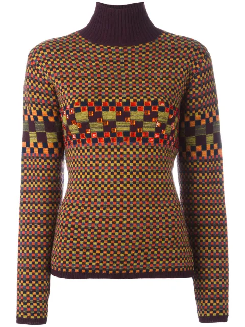 Jean Paul Gaultier Pre-Owned checked embellished turtleneck jumper