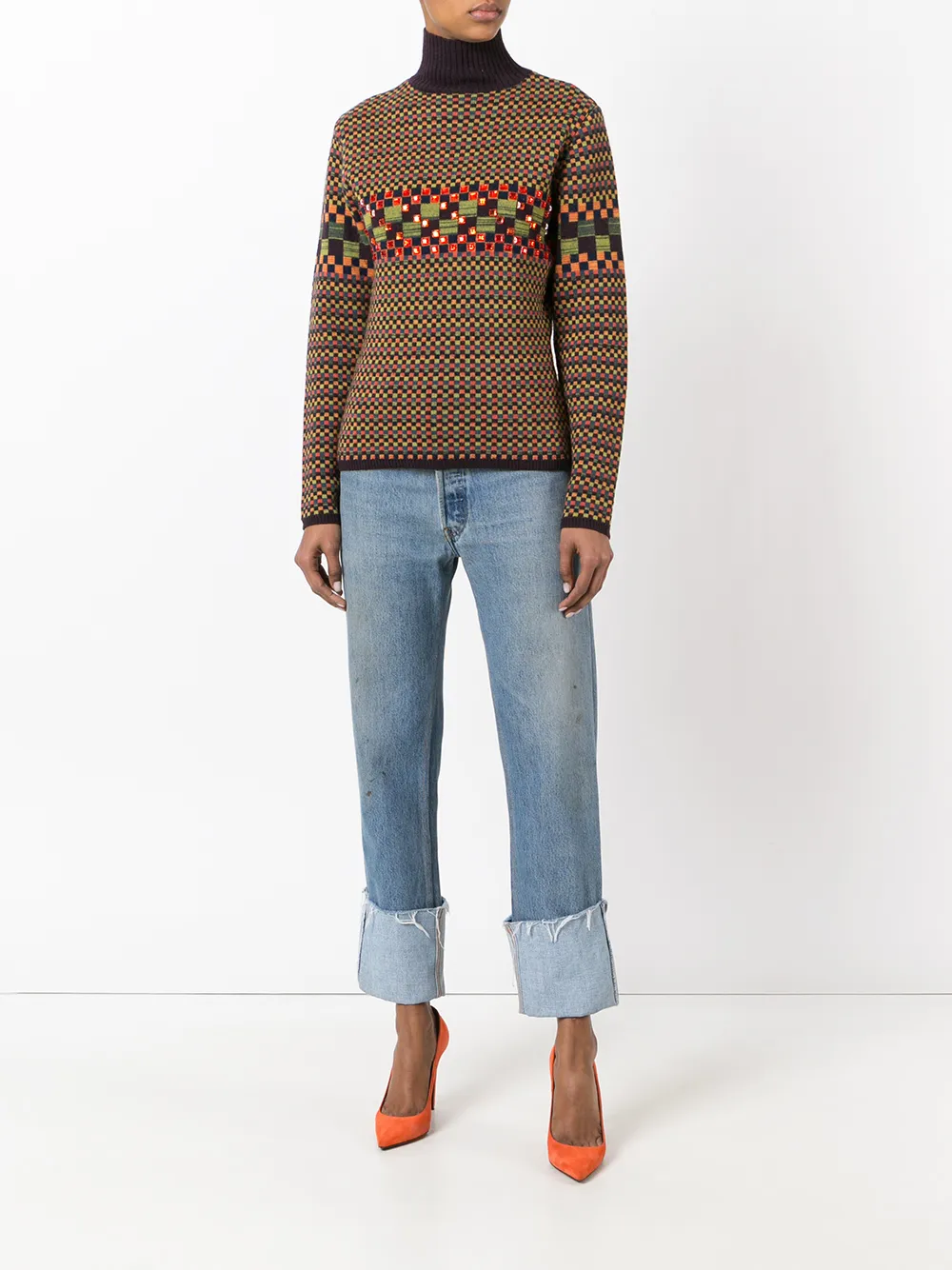 Jean Paul Gaultier Pre-Owned checked embellished turtleneck jumper | Image 2