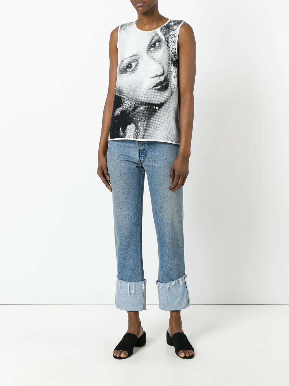  Kenzo Seidentop Mit Porträt Print   Weiß 