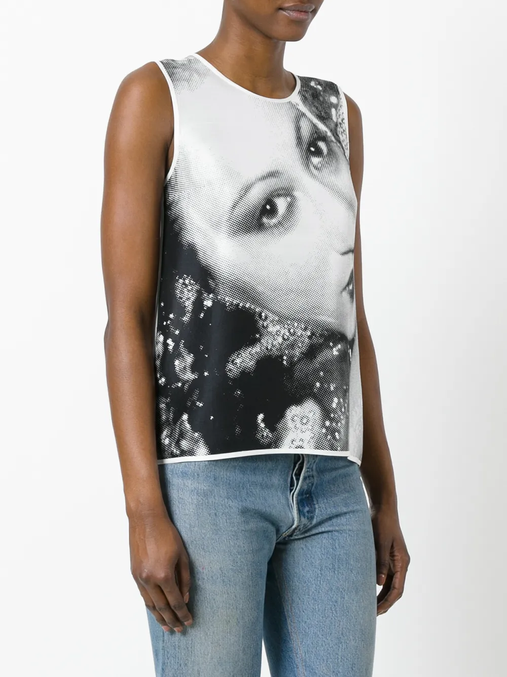  Kenzo Seidentop Mit Porträt Print   Weiß 