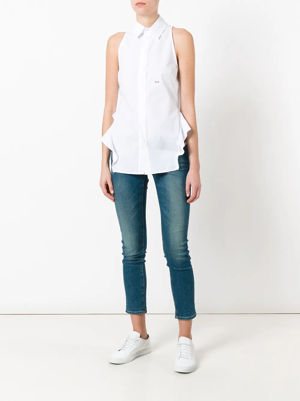 Off-White ruffled trim sleeveless shirt - Wit