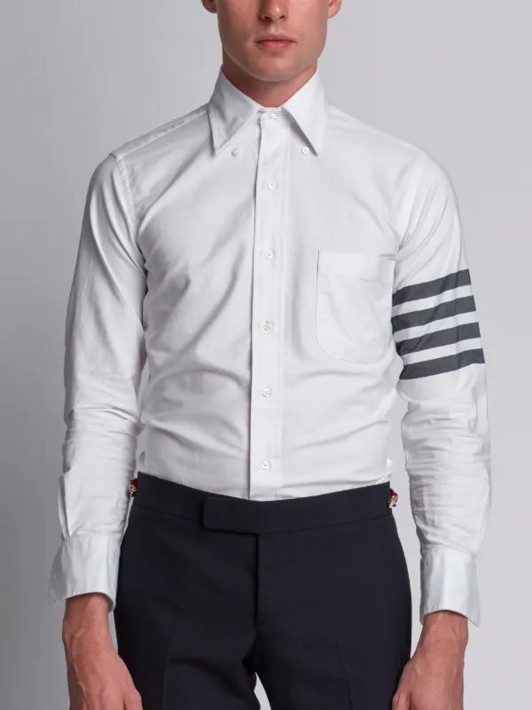 Long Sleeve Shirt With Black And White Woven 4-Bar Stripe In White Oxford